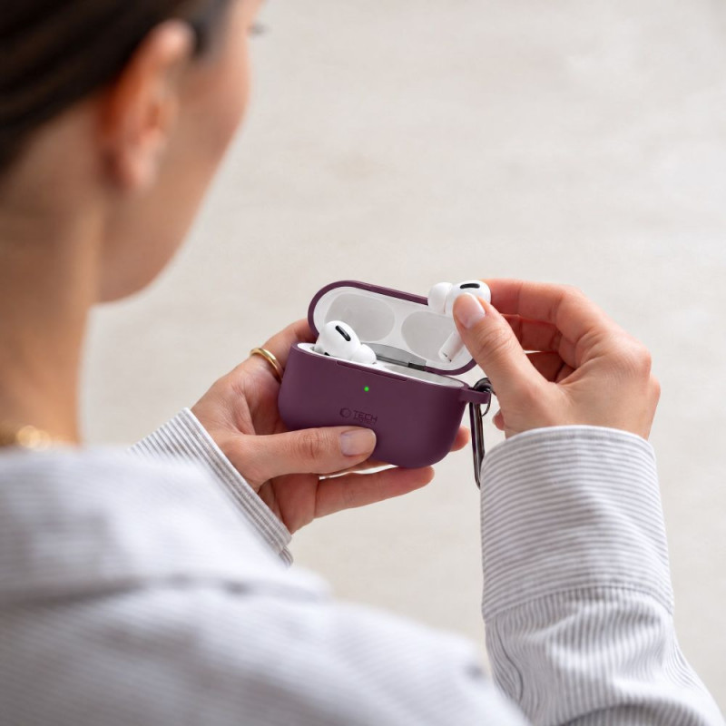 Tech-Protect Silicone Hook THP6103 Apple AirPods Pro 3 įkrovimo dėklo apvalkalas, Burgundy
