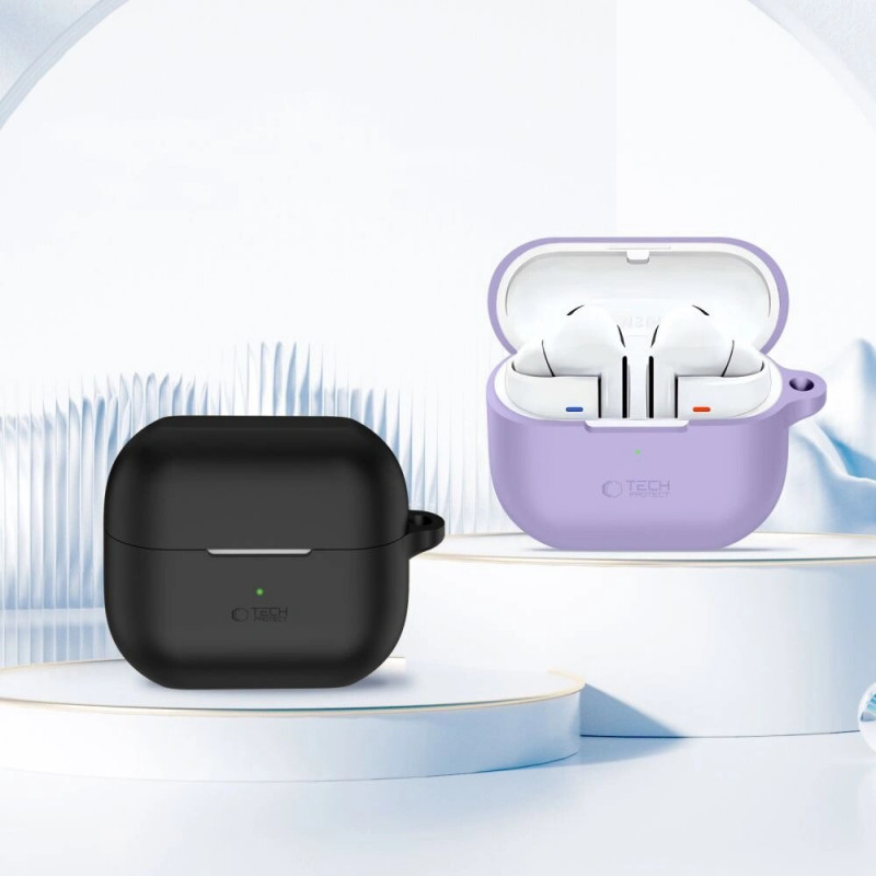 Tech-Protect Silicone Hook silikoninis dėklas su karabinu Samsung Galaxy Buds 3 / 3 FE / 3 Pro ausinukams, levandų spalvos