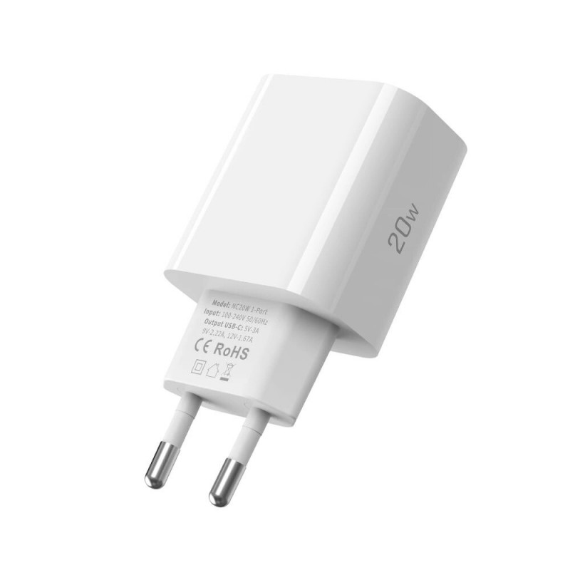 Tech-Protect NC20W 1 prievado USB-C sieninis įkroviklis PD20W, baltas