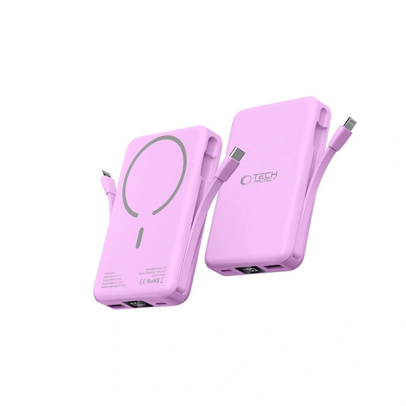 Tech-Protect PB31 LifeMag MagSafe nešiojamas įkroviklis, 10000 mAh, 15 W, levandų spalvos