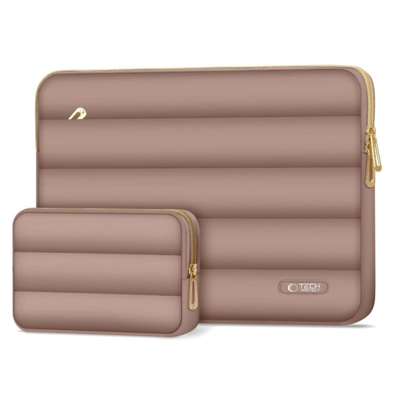 Tech-Protect Puffy nešiojamojo kompiuterio 13-14" dėklas su priedų krepšeliu, Walnut