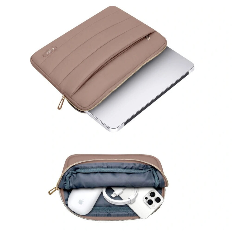 Tech-Protect Puffy nešiojamojo kompiuterio 13-14" dėklas su priedų krepšeliu, Walnut