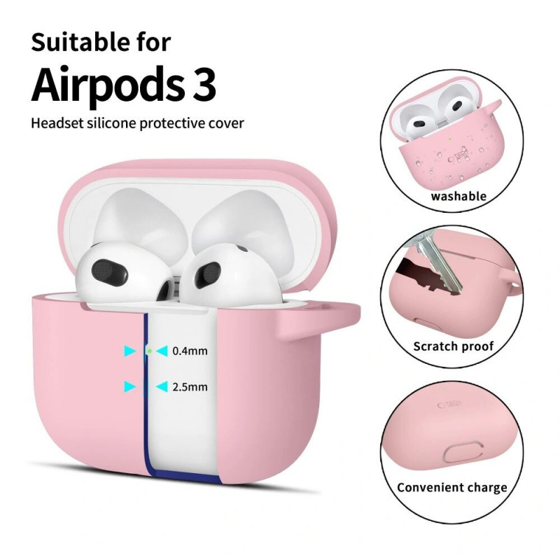 Tech-Protect Silicone Hook silikoninis Apple AirPods 3 įkrovimo dėklo užvalkalas su karabinu, Dusty Pink