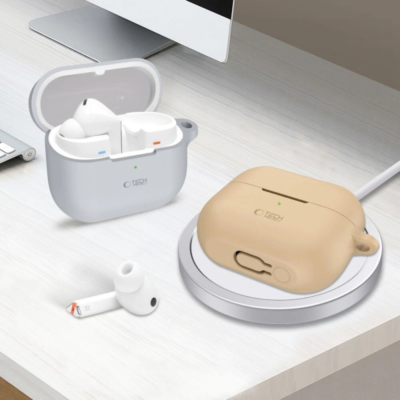 Tech-Protect Silicone Hook dėklas Samsung Galaxy Buds 3 / 3 Pro ausinukams, Cafe Latte