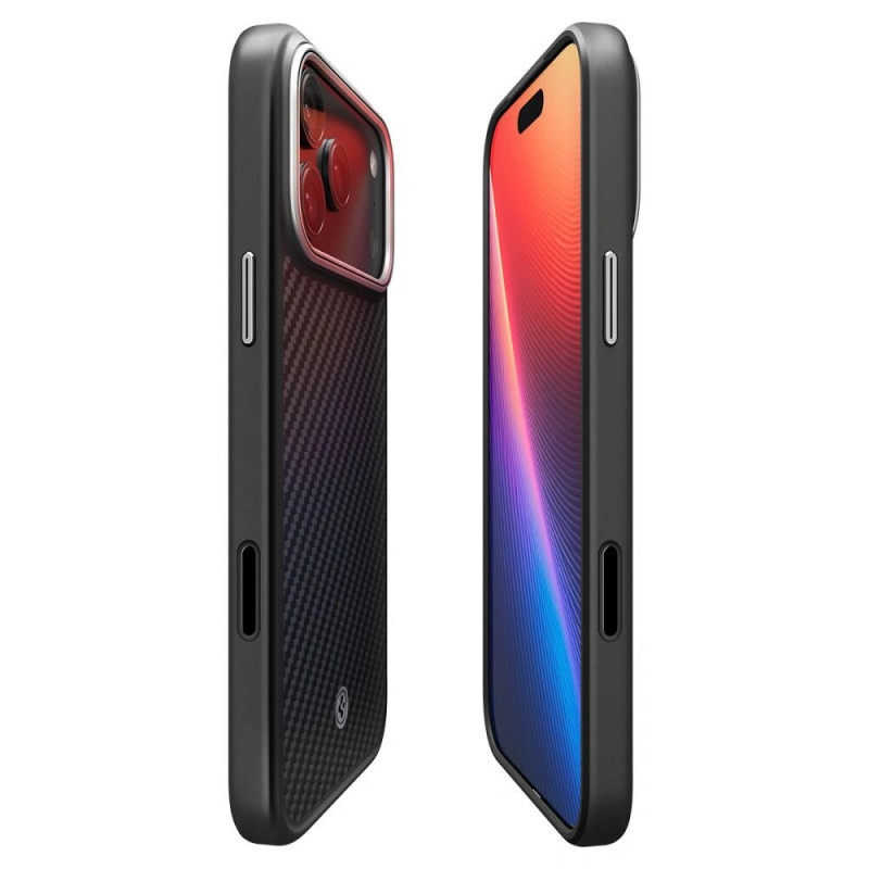 Spigen Enzo Aramid T Mag MagSafe dėklas, skirtas Apple iPhone 17 Pro / 18 Pro, juodas/sidabrinis
