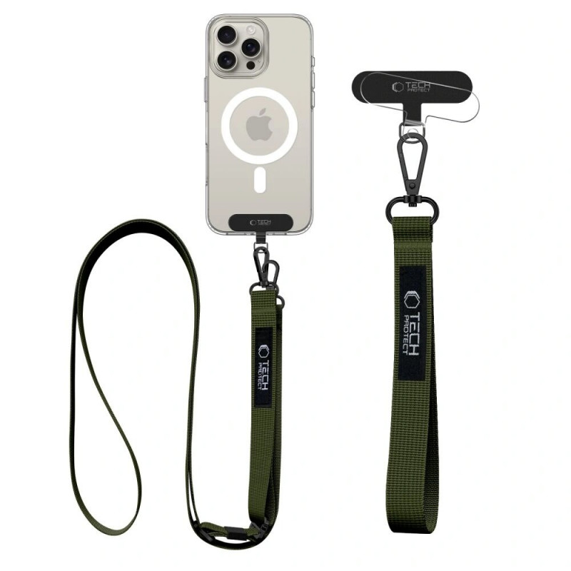 Telefono laikiklis ant kaklo Tech-Protect C6S Rope Crossbody 2-in-1, Cargo Khaki (alyvuogių)