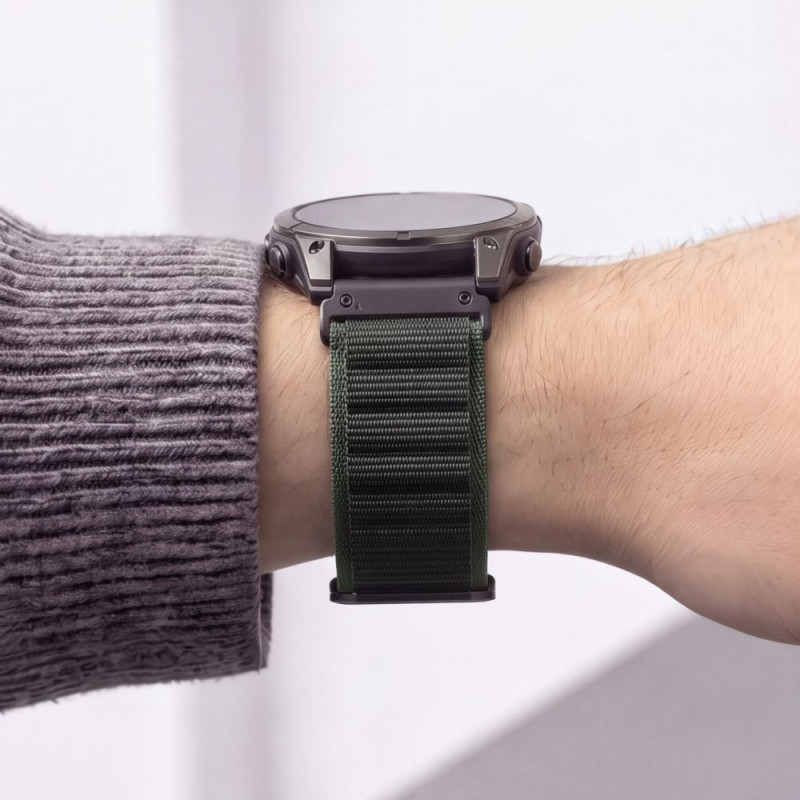 Tech-Protect Nylon Pro THP6034 laikrodžio dirželis, skirtas Garmin Fenix 5X / 5X Plus / 6X / 6X Pro / 7X / 8 / 8 Pro / 9 / 9 Pro (51 mm), žalias / juodas