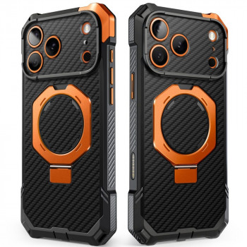 Supcase UB Grip Mag MagSafe Aramid apsauginis dėklas, skirtas Apple iPhone 17 Pro Max / 18 Pro Max, juodas/oranžinis