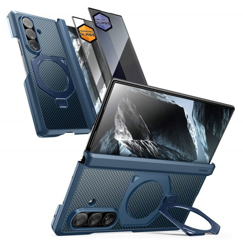Supcase UB Aero MagSafe dėklas su grūdintu stiklu ir privatumo stiklu, skirta Samsung Galaxy Z Fold 8 Ultra, Aramid Blue