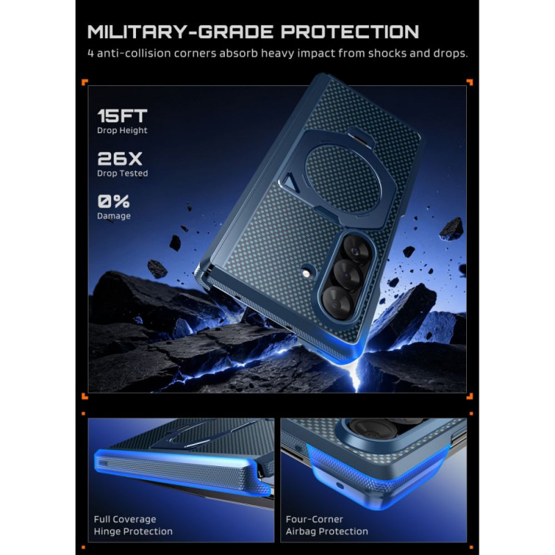 Supcase UB Aero MagSafe dėklas su grūdintu stiklu ir privatumo stiklu, skirta Samsung Galaxy Z Fold 8 Ultra, Aramid Blue