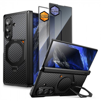 Supcase UB Aero MagSafe dėklas su grūdintu ir privatumo stiklu, skirta Samsung Galaxy Z Fold 8 Ultra, Aramid Black