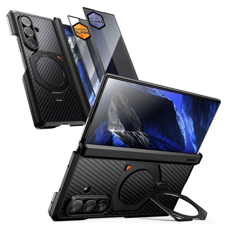 Supcase UB Aero MagSafe dėklas su grūdintu ir privatumo stiklu, skirta Samsung Galaxy Z Fold 8 Ultra, Aramid Black