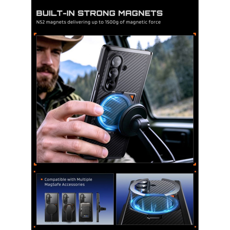 Supcase UB Aero MagSafe dėklas su grūdintu ir privatumo stiklu, skirta Samsung Galaxy Z Fold 8 Ultra, Aramid Black