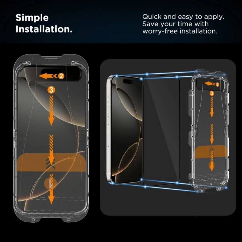Tech-Protect Quick Set+ grūdintas stiklas, skirta Apple iPhone 16 Pro, juodas (2 vnt.)
