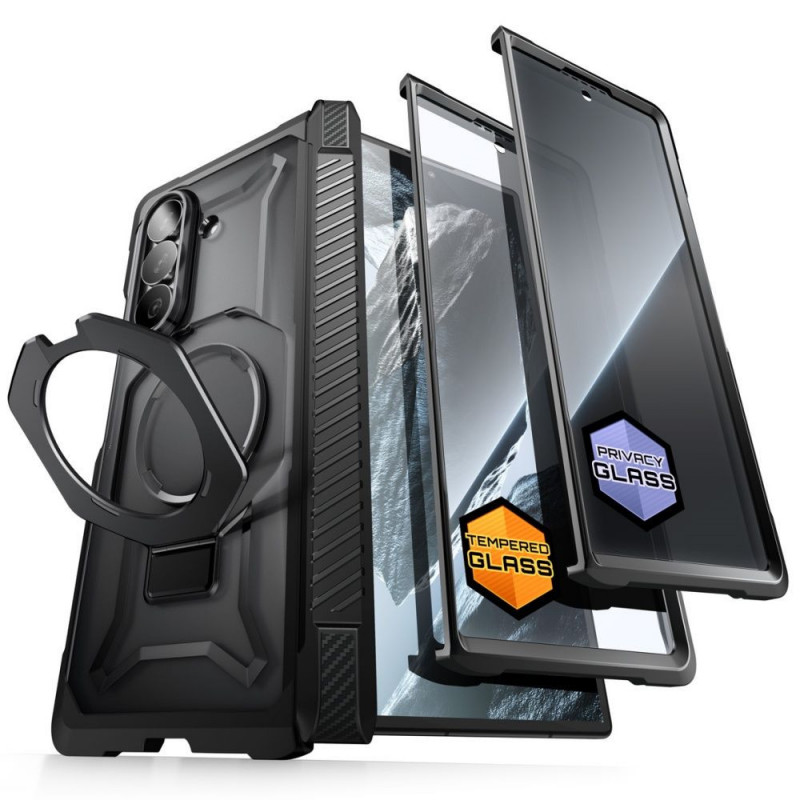 Supcase UB Grip Mag MagSafe dėklas su grūdintu stiklu ir privatumo stiklu, skirtas Samsung Galaxy Z Fold 8, juodas