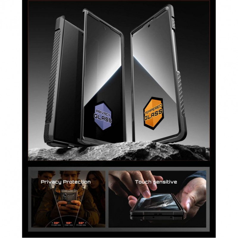 Supcase UB Grip Mag MagSafe dėklas su grūdintu stiklu ir privatumo stiklu, skirtas Samsung Galaxy Z Fold 8, juodas