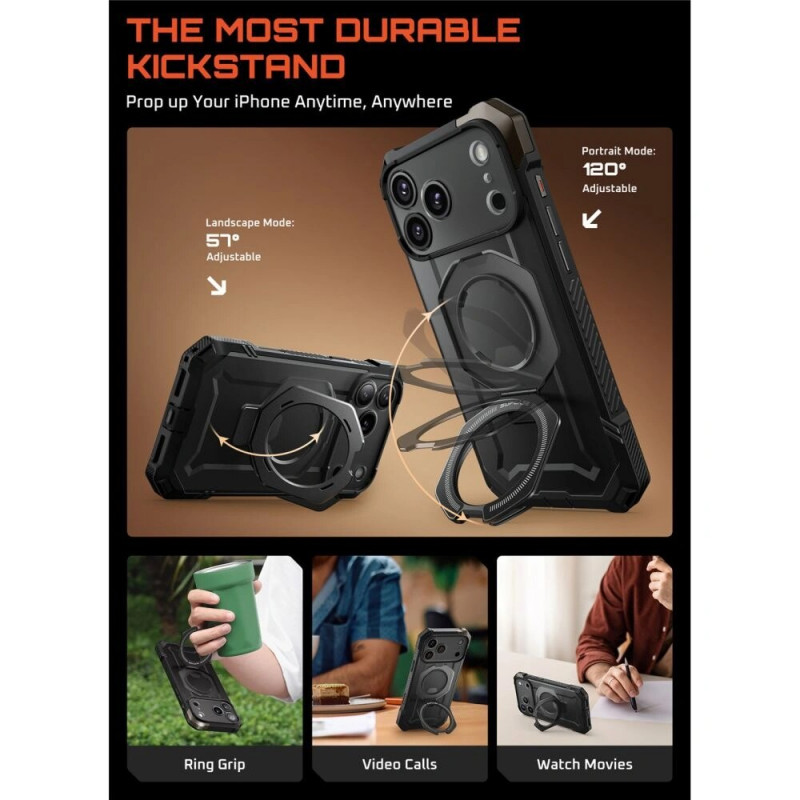 Supcase Unicorn Beetle Grip Mag MagSafe dėklas, skirtas Apple iPhone 17 Pro Max, juodas