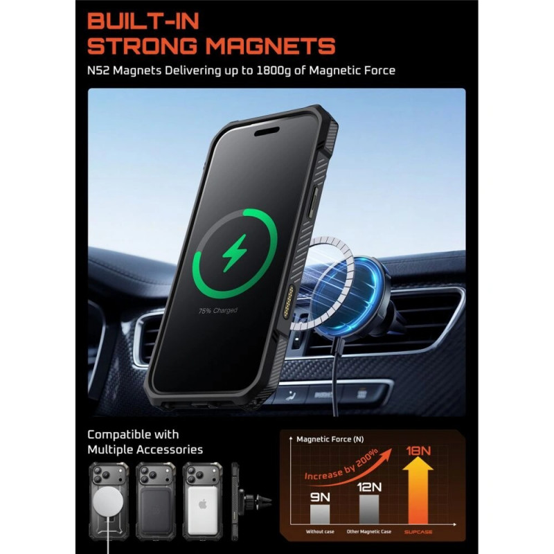 Supcase Unicorn Beetle Grip Mag MagSafe dėklas, skirtas Apple iPhone 17 Pro Max, juodas
