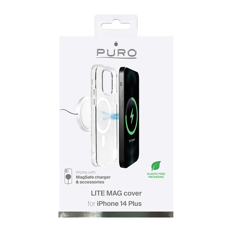 Puro Litemag MagSafe dėklas, skirtas Apple iPhone 14 Plus / 15 Plus, permatomas
