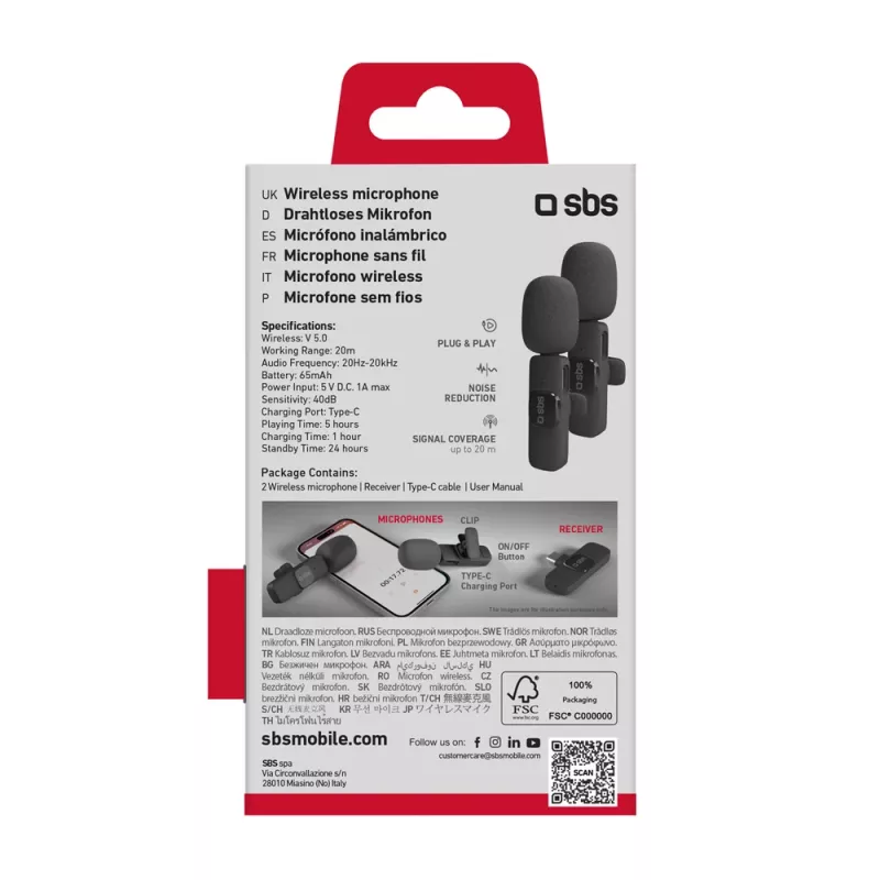 SBS Lavalier mikrofonai su USB-C imtuvu (2 vnt.), juodi