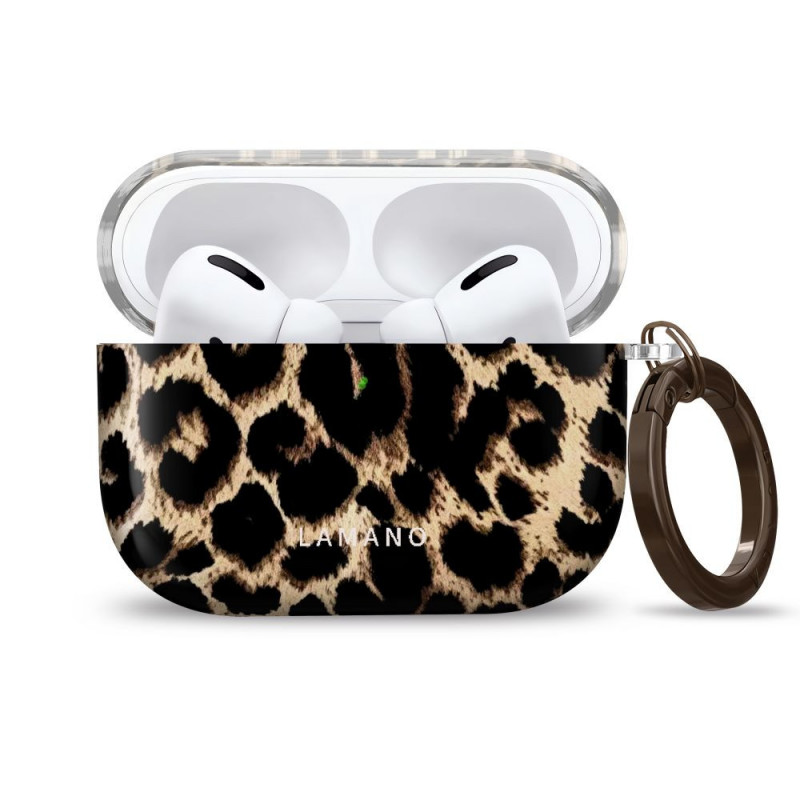 Tech-Protect Lamano Exotic Touch dėklas Apple AirPods Pro 3 su karabinu, juodai rudos spalvos