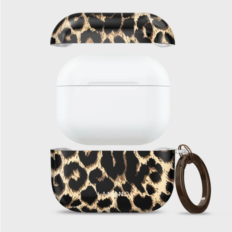Tech-Protect Lamano Exotic Touch dėklas Apple AirPods Pro 3 su karabinu, juodai rudos spalvos
