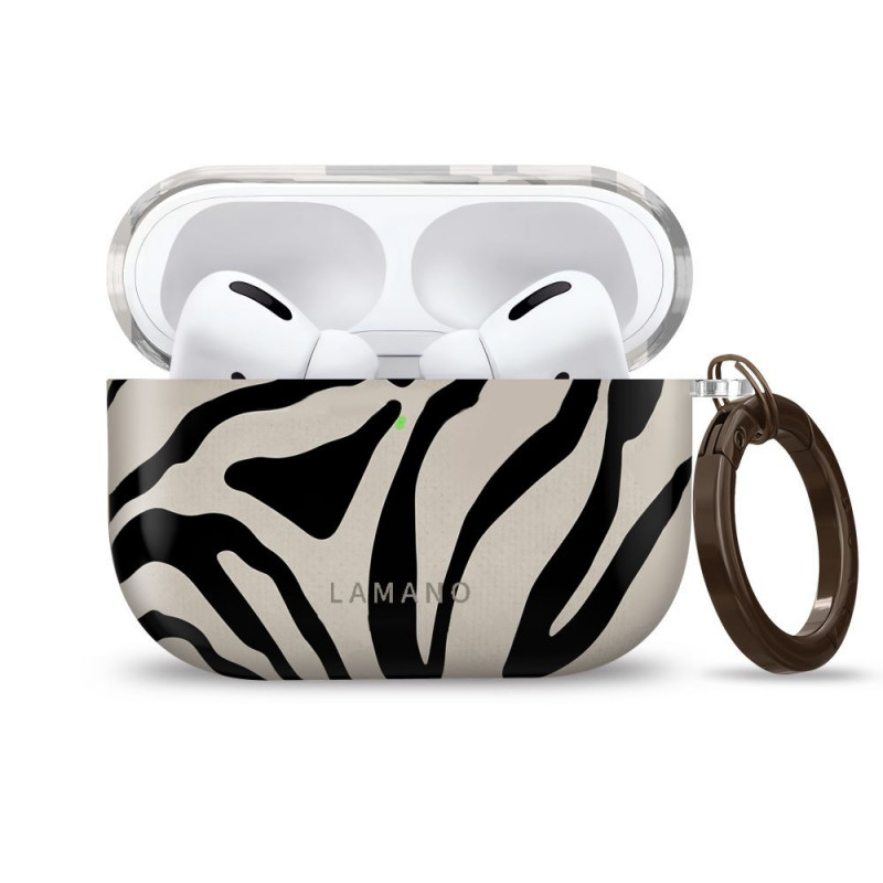 Tech-Protect Lamano Nature Muse dėklas Apple AirPods Pro 3 su karabinu, juodas ir smėlio spalvos