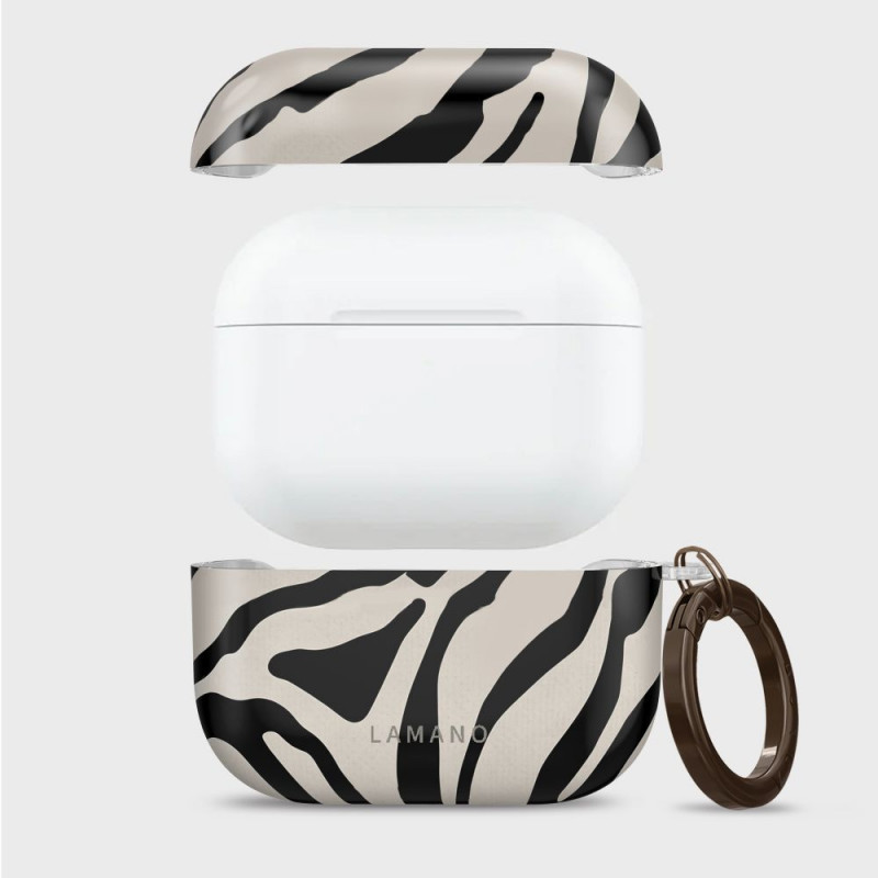 Tech-Protect Lamano Nature Muse dėklas Apple AirPods Pro 3 su karabinu, juodas ir smėlio spalvos