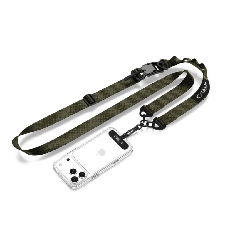 Tech-Protect C9S Rope Crossbody telefonų dirželis, nailoninis, 91–140 cm, Army Green