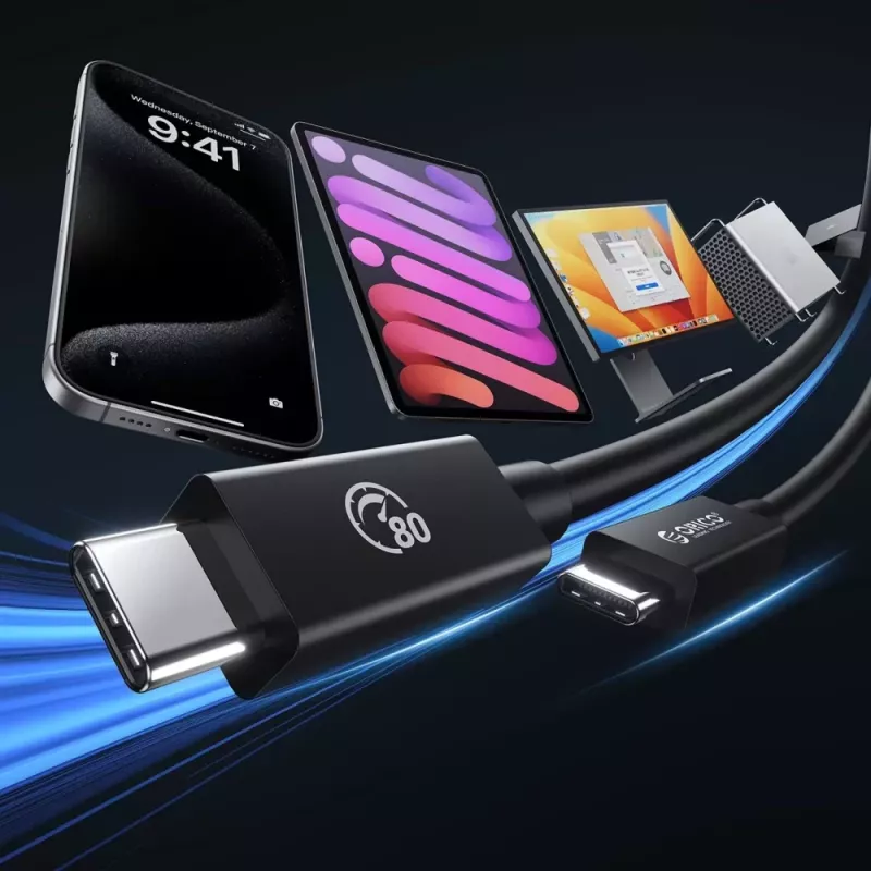 Orico TBZ5-10-BK USB4 kabelis, suderinamas su Thunderbolt 5, 80Gbps, 240W, USB-C į USB-C, 1 m, juodas