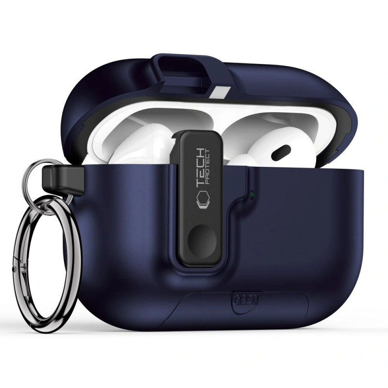 Tech-Protect Slim Hook dėklas Apple AirPods Pro 3 ausinukų įkrovimo dėžutei, Navy Blue