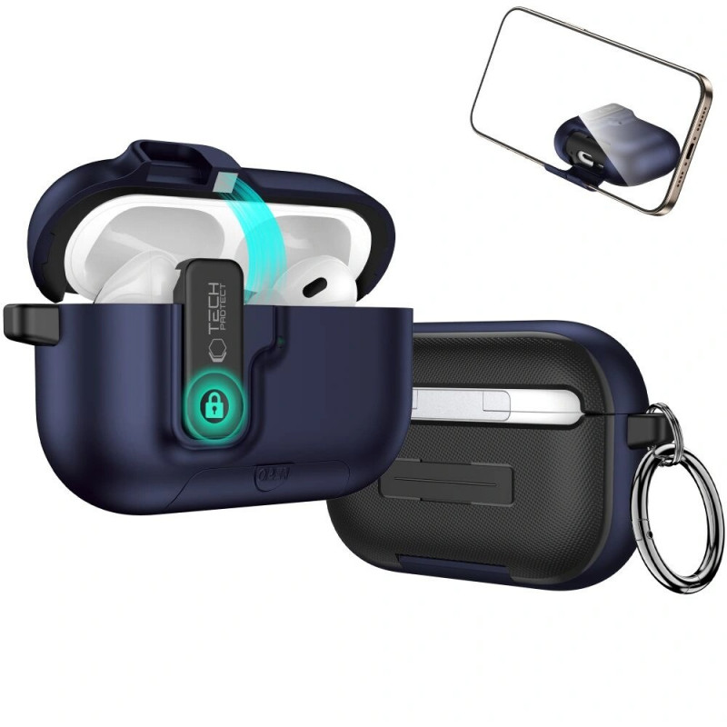Tech-Protect Slim Hook dėklas Apple AirPods Pro 3 ausinukų įkrovimo dėžutei, Navy Blue