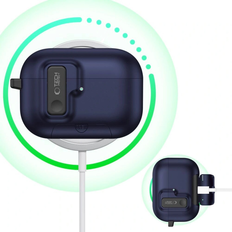 Tech-Protect Slim Hook dėklas Apple AirPods Pro 3 ausinukų įkrovimo dėžutei, Navy Blue