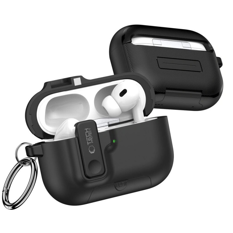 Tech-Protect Slim Hook polikarbonatinis dėklas Apple AirPods Pro 3 ausinukams, juodas