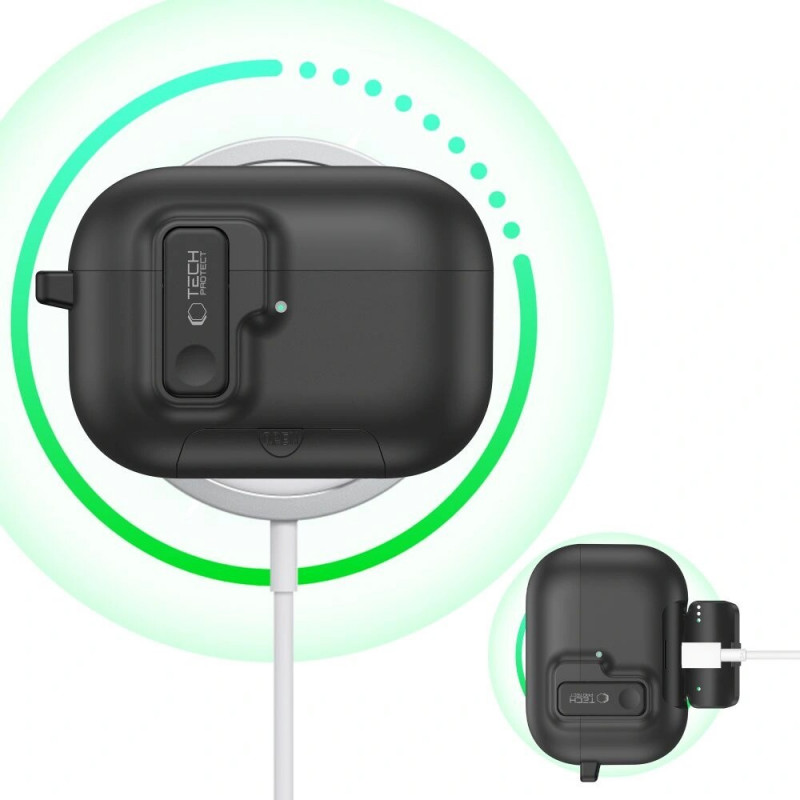 Tech-Protect Slim Hook polikarbonatinis dėklas Apple AirPods Pro 3 ausinukams, juodas