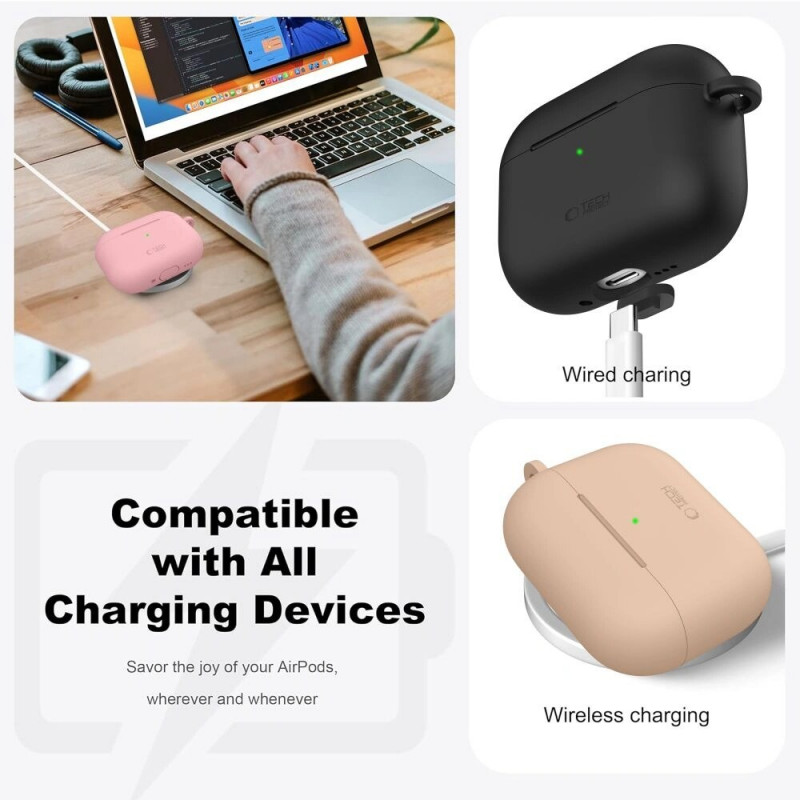 Tech-Protect Silicone Hook silikoninis dėklas Apple AirPods Pro 3, Crayon Grey