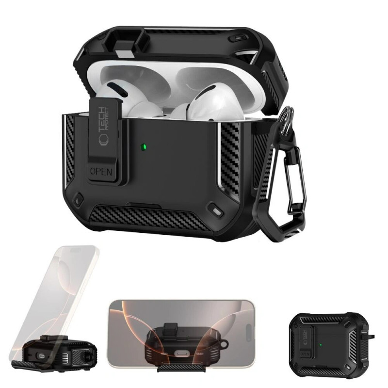 Tech-Protect Carbonox MagSafe dėklas Apple AirPods Pro 3 ausinukų įkrovimo dėžutei, THP4731, juodas