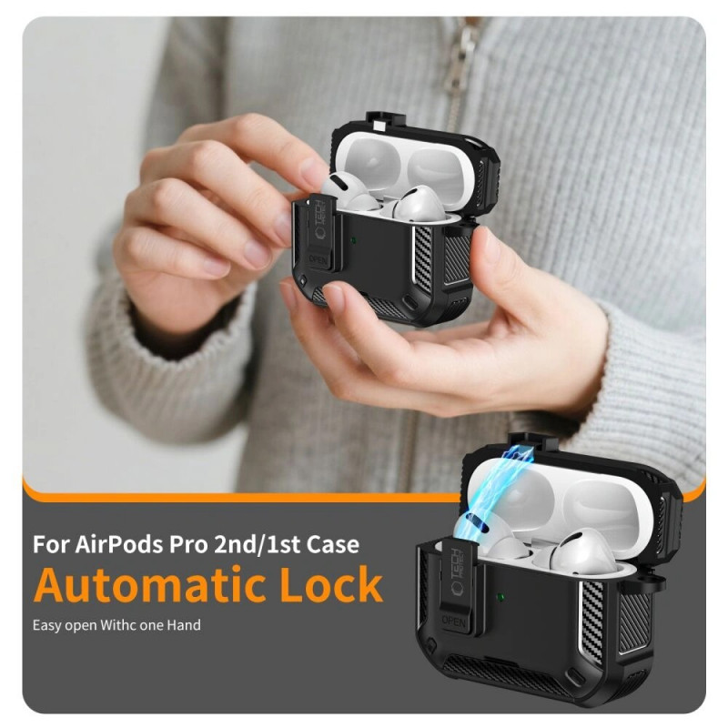 Tech-Protect Carbonox MagSafe dėklas Apple AirPods Pro 3 ausinukų įkrovimo dėžutei, THP4731, juodas