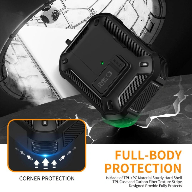 Tech-Protect Carbonox MagSafe dėklas Apple AirPods Pro 3 ausinukų įkrovimo dėžutei, THP4731, juodas