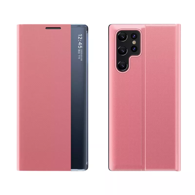 Hurtel New Sleep Case skirtas Samsung Galaxy S25 Ultra su atlenkiamu viršeliu ir stovu, rožinis