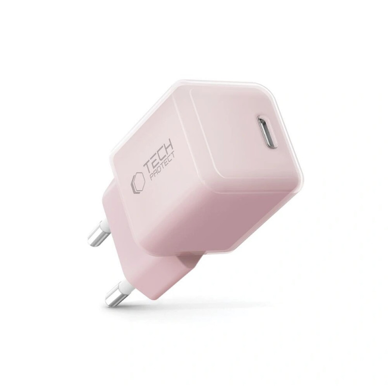 Tech-Protect NCM25 USB-C sieninis įkroviklis PD 25W, Baby Pink