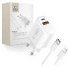 Tech-Protect NCA20 USB-A / USB-C sieninis įkroviklis PD 20W / QC3.0 su USB-C / Lightning kabeliu 100 cm, baltas