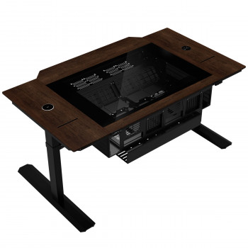 Lian Li DK07 Wood Edition kompiuterio korpusas-stalas, dviejų sistemų, 2x E-ATX, reguliuojamo aukščio, riešutmedžio / juodas