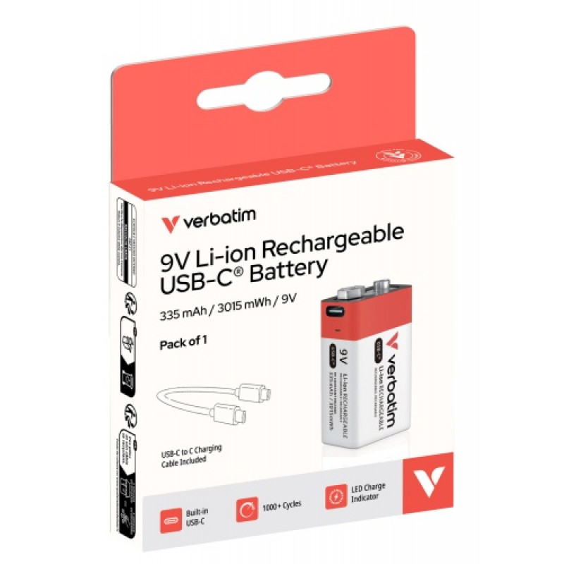 Verbatim 30251 USB-C įkraunama baterija Li-ion 9V 335 mAh (1 vnt.)
