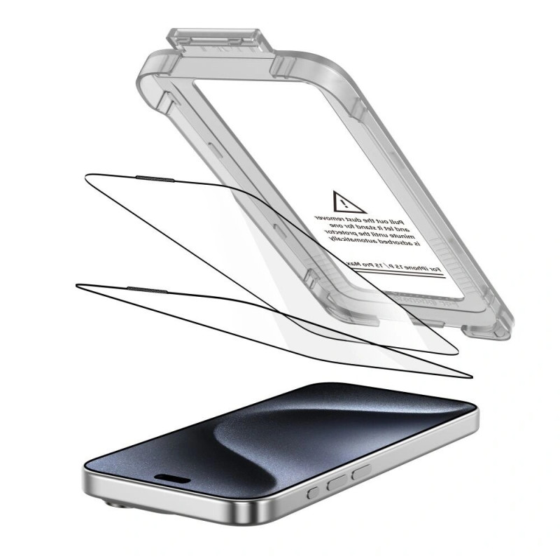 Tech-Protect Quick Set+ grūdintas stiklas Apple iPhone 15 Pro (2 vnt.), juodas