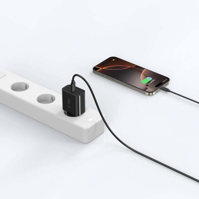 Tech-Protect NC20W USB-C sieninis įkroviklis PD 20W, juodas