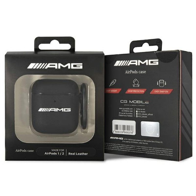 Mercedes-AMG AMA2SLWK Leather Big Logo odinis Apple AirPods 1/2 dangtelis, juodas