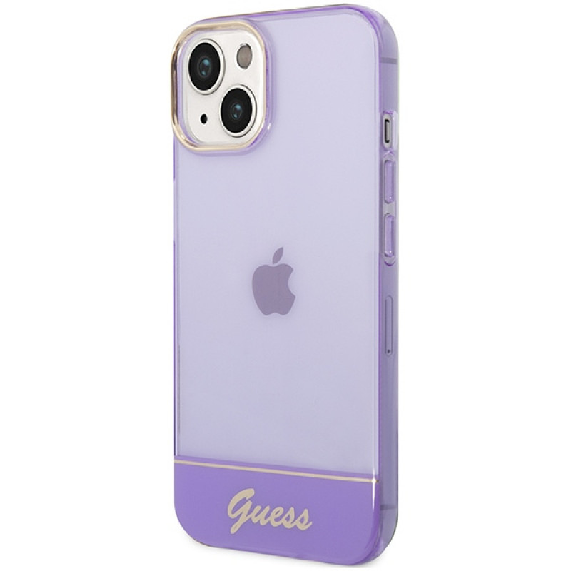 Guess Translucent dėklas Apple iPhone 14 / 15 / 13 6.1 colio, purpurinis (GUHCP14SHGCOU)