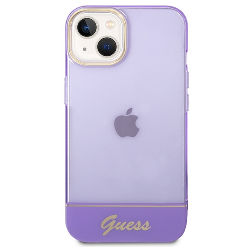 Guess Translucent dėklas Apple iPhone 14 / 15 / 13 6.1 colio, purpurinis (GUHCP14SHGCOU)