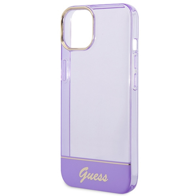 Guess Translucent dėklas Apple iPhone 14 / 15 / 13 6.1 colio, purpurinis (GUHCP14SHGCOU)